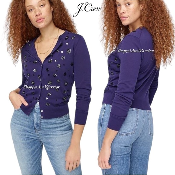 J.Crew sequin cluster button front crewneck cardigan *shop@iamwarrior - Picture 1 of 8